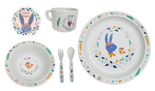 Coffret 5 pièces vaisselle gabin lapin