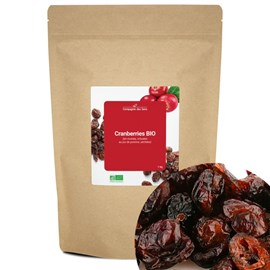 Cranberries bio - 1kg (en moitiés, infusées au jus de pomme, séchées)