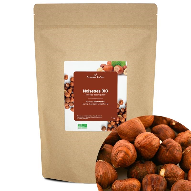 La Compagnie des Sens - Noisettes bio - 1kg (entières, décortiquées) - riche en antioxydants