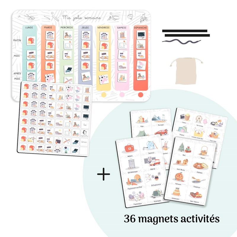 Ma jolie semaine-tableau magnétique avec magnets activités supplémentaires