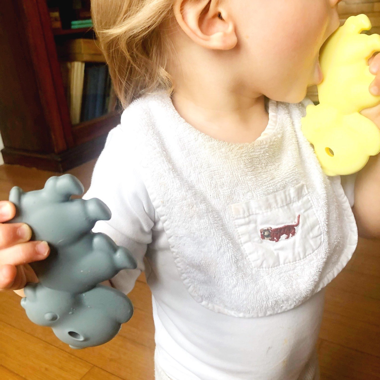 4 Mois De Bébé Avec Le Teether éducatif De Jouet à La Maison Photo