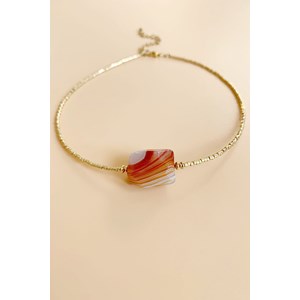 Collier fines perles dorées & agate
