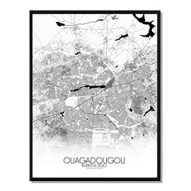 Ouagadougou carte ville city map n&b