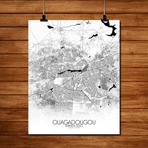 Ouagadougou carte ville city map n&b