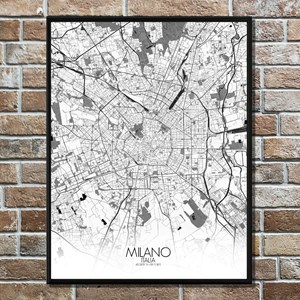 Milan carte ville city map n&b