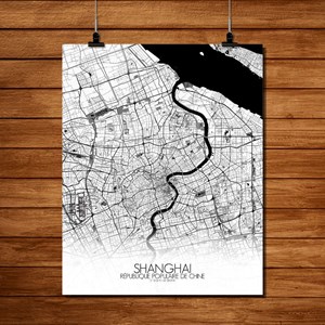 Shanghai carte ville city map n&b