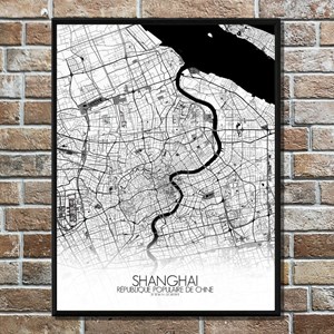 Shanghai carte ville city map n&b