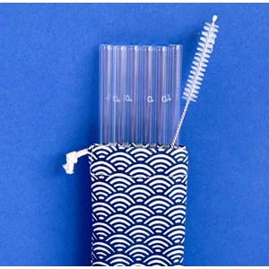 Pochette de 6 pailles en verre et 1 goup