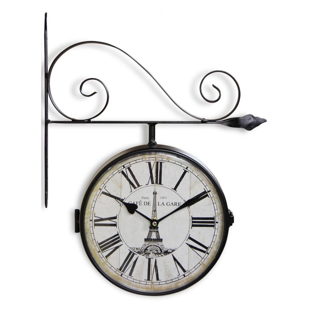 Horloge Murale Double Face Paris – Style Gare, Fer Vintage, Fonctionnement OK