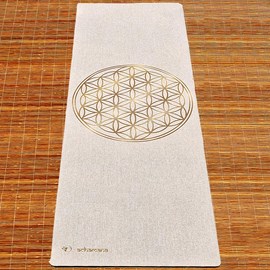 Tapis yoga chanvre fleur de vie vieil or