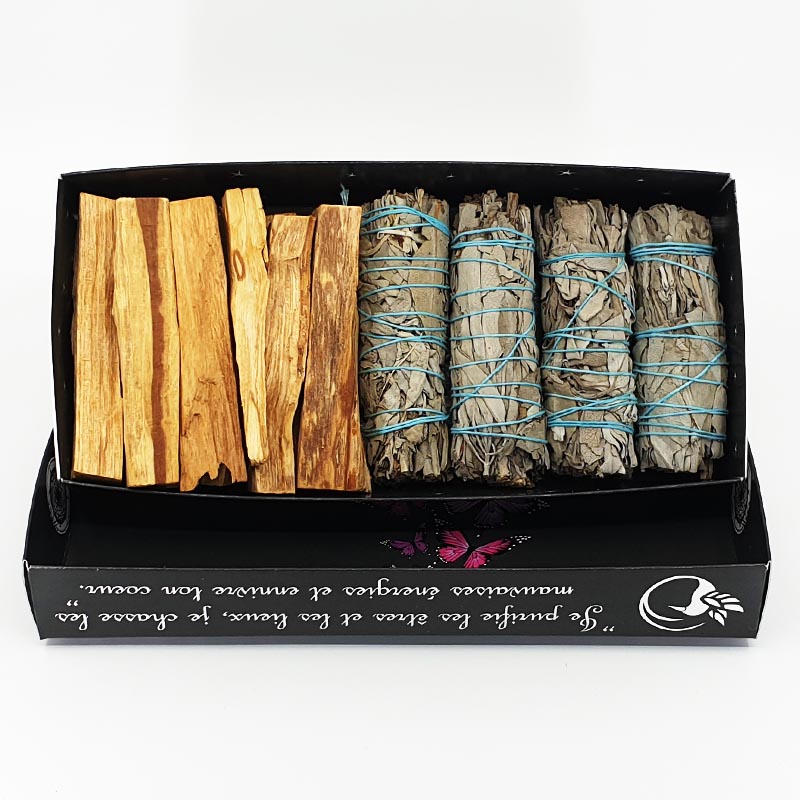encens naturel pour brûler set 4 Sticks en bois sacré et 4 poignées attachées de 10 cm Copalosanto Kit avec sauge blanche Apiana et palo santo 
