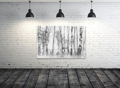 Tableau paysage bouleaux en monochrome