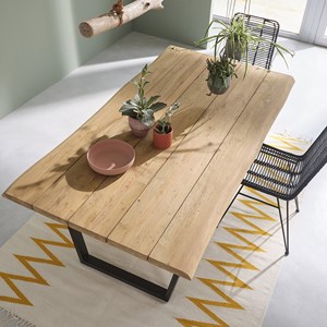 Table bois teck recyclé et métal 8 p