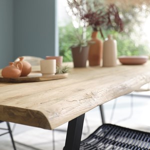 Table bois teck recyclé et métal 10p