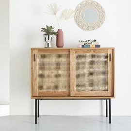 Commode en bois de mindi et cannage