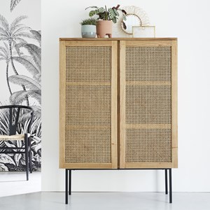 Armoire 2 portes bois de mindi cannage