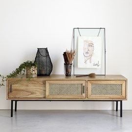 Meuble tv en mindi et cannage