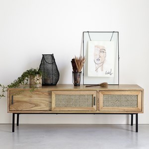 Meuble tv en mindi et cannage