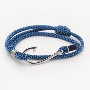 Bracelet corde hameçon homme marin bleu