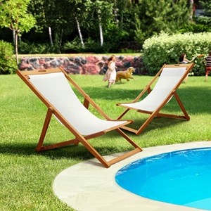 Lot de 2 transats fidgi en acacia écru