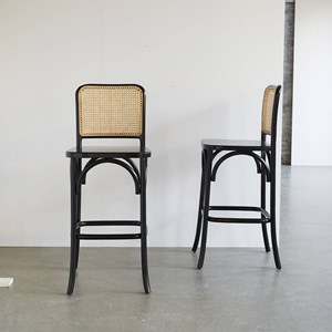 Tabouret bar bois acajou cannage