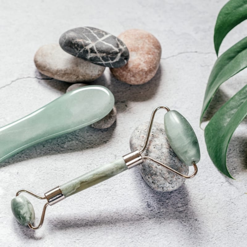 Rouleau De Massage Facial Vert Pour Visage, Cou, Yeux - Neuf, Fonction Gua Sha Et Roulement, Léger
