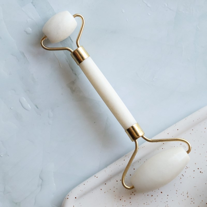 Rouleau massage en jade blanc + housse