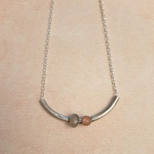 Collier duo pierre de lune, argent 925
