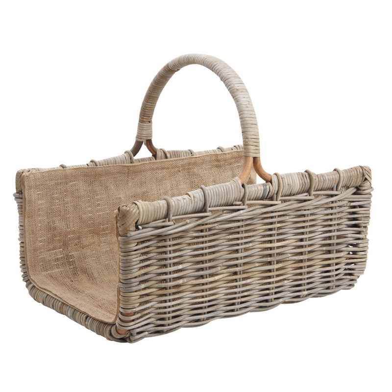 Panier à bûches osier et jute 50 cm