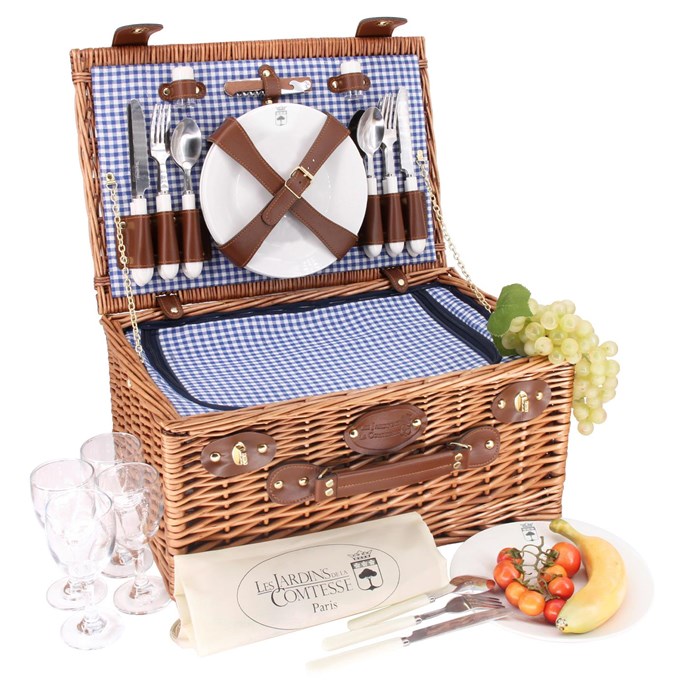 Panier pique-nique marly vichy bleu 4p
