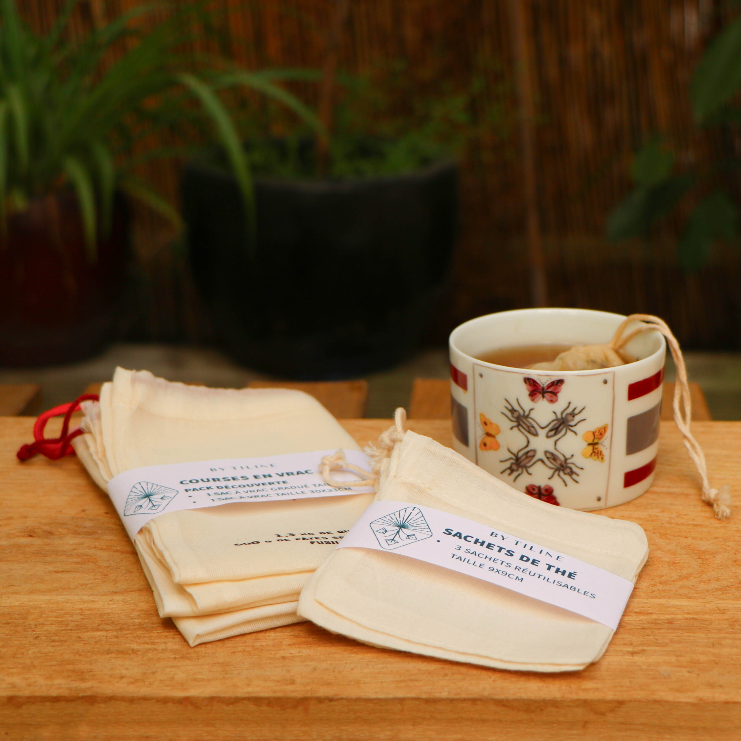 Sachet de thé en tissu lavable et réutilisable zéro déchet 