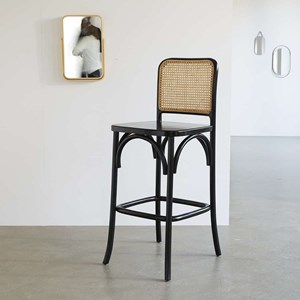 2 tabourets bar bois acajou cannage