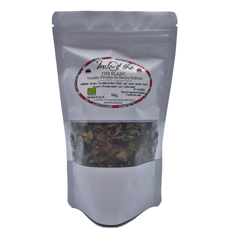 Thé blanc bio vanille-fleurs-safran,50g