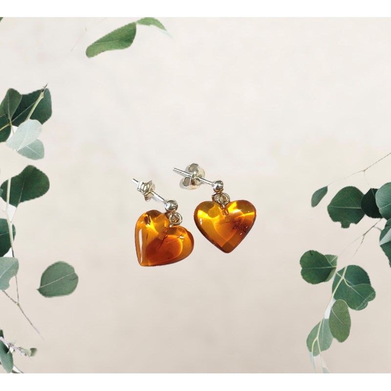 Cocoonme - Boucles d'oreilles cœur ambre argent