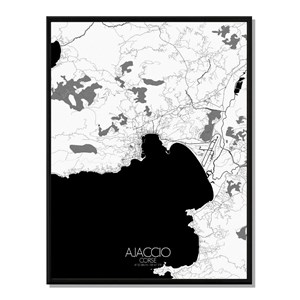 Ajaccio carte ville  city map n&b