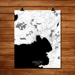 Ajaccio carte ville  city map n&b