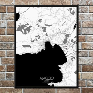 Ajaccio carte ville  city map n&b