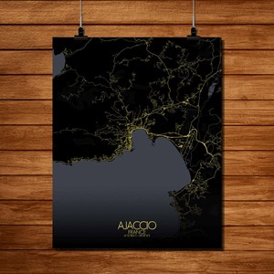Ajaccio carte ville city map nuit