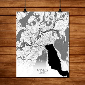 Annecy carte ville  city map n&b