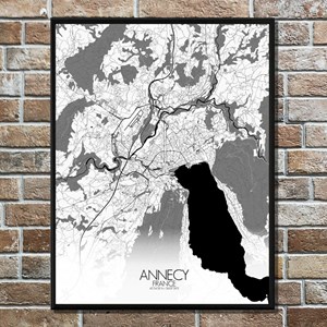 Annecy carte ville  city map n&b