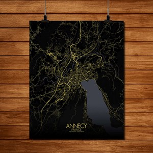 Annecy carte ville city map nuit