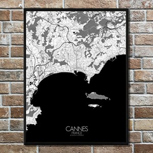 Cannes carte ville  city map n&b