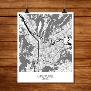 Grenoble carte ville  city map n&b