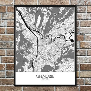 Grenoble carte ville  city map n&b