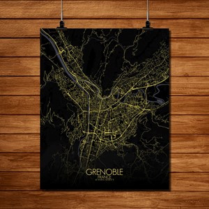 Grenoble carte ville  city map nuit