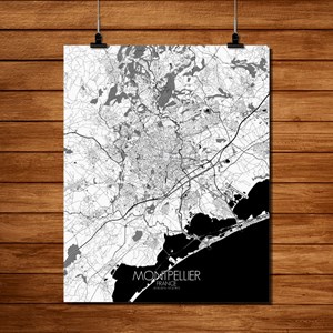Montpellier carte ville  city map n&b