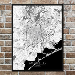 Montpellier carte ville  city map n&b