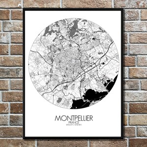 Montpellier carte ville  city map rond