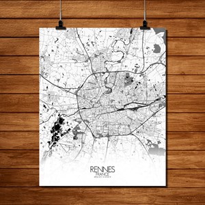 Rennes carte ville  city map n&b