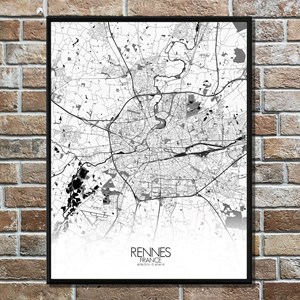 Rennes carte ville  city map n&b